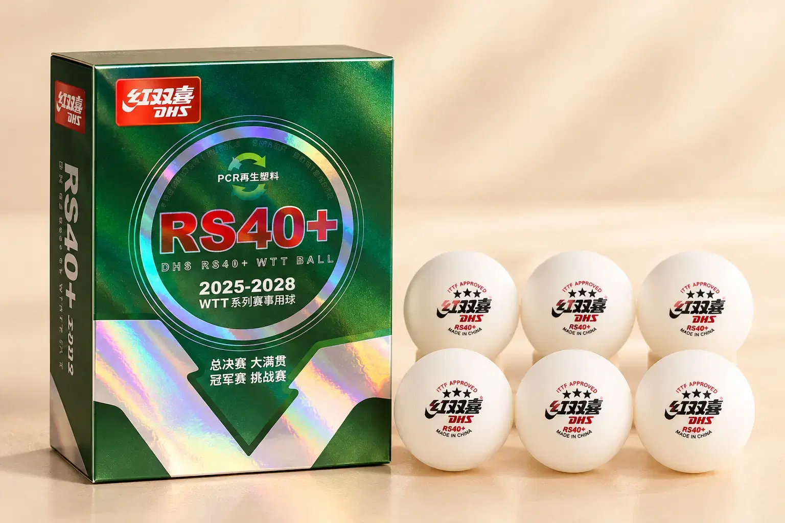 DHS RS40+ 3-Star WTT Table Tennis Balls - Pack of 6