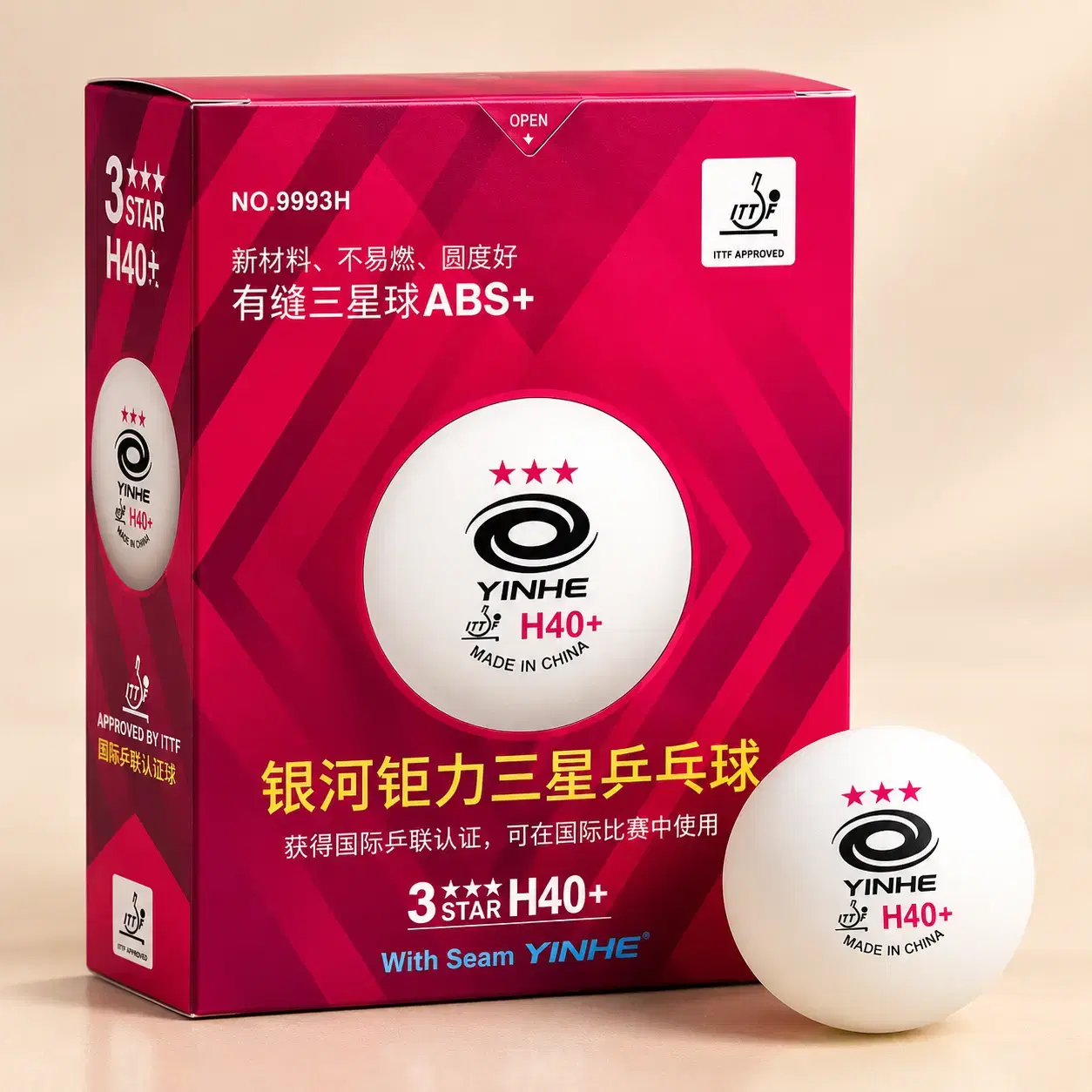 Yinhe H40+ 3-Star ABS+ Table Tennis Balls - Pack of 6