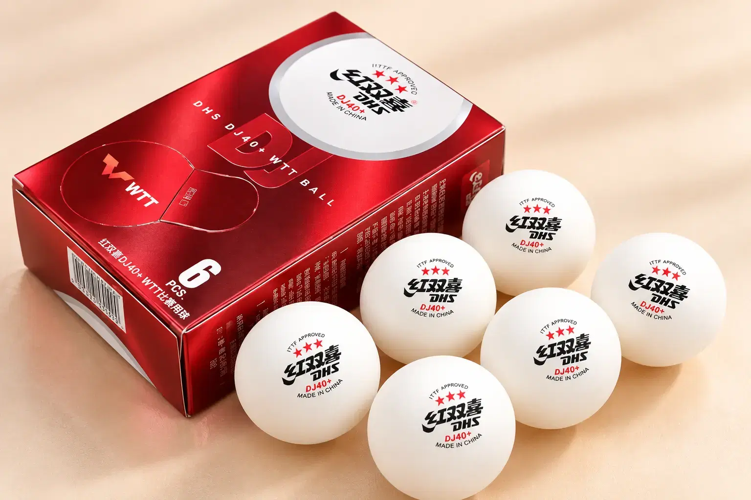 DHS DJ40+ 3-Star WTT Table Tennis Balls - Pack of 6